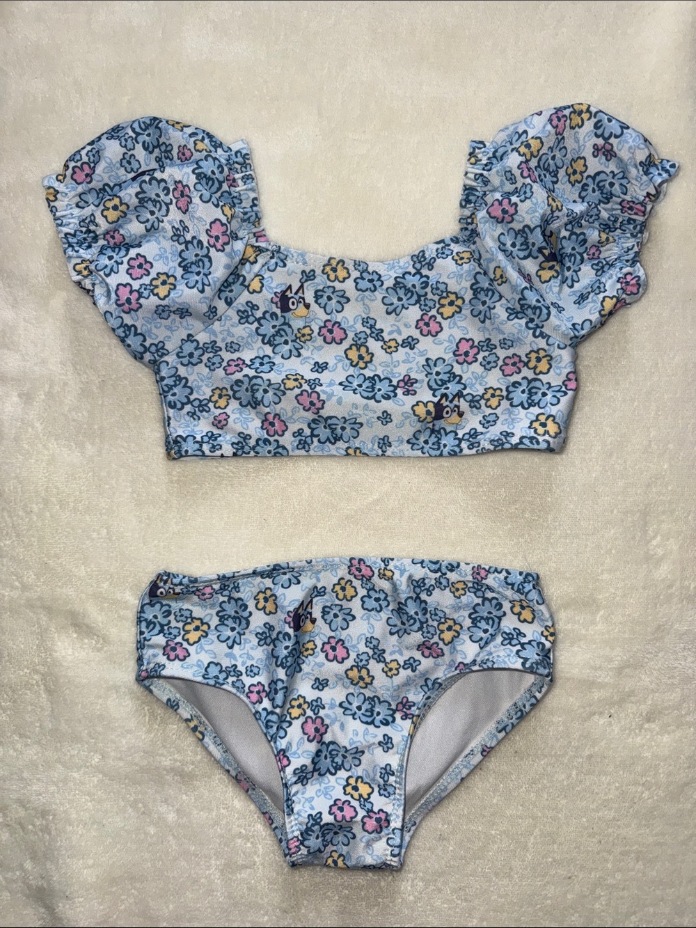 Girls Bluey Floral Puff-Sleeve Bikini Set